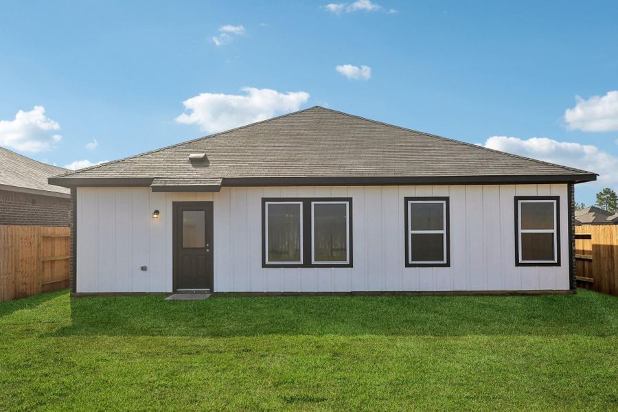 The backyard is designed for family living and outdoor enjoyment.