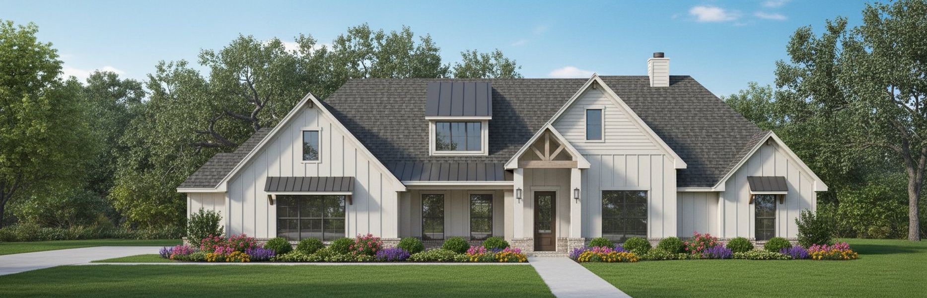 Representative exterior photo of a completed home built from the The Allen by Kenmark Homes in Aledo Heights - Aledo ISD, Aledo, TX (Image 4).