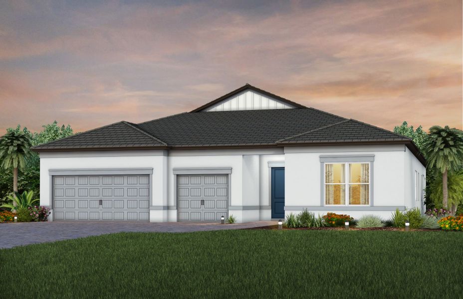 Representative exterior photo of a completed home built from the Renown by Del Webb in Del Webb Explore North River Ranch, Parrish, FL (Image 21). Representative exterior photo of a completed home built from the Renown by Del Webb in Del Webb Explore North River Ranch, Parrish, FL (Image 21).