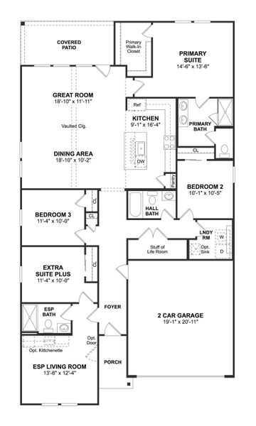 2D floor plan layout for the Passionflower II ESP by K. Hovnanian® Homes in Aspire at The Reserve at Huntsville, Huntsville, TX (Image 3). 2D floor plan layout for the Passionflower II ESP by K. Hovnanian® Homes in Aspire at The Reserve at Huntsville, Huntsville, TX (Image 3).