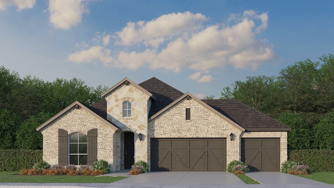 Plan 1529 Elevation A with Stone and 3-Car Garage Plan 1529 Elevation A with Stone and 3-Car Garage