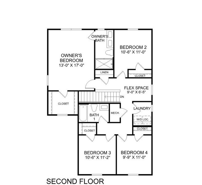 2D floor plan layout for the Sequoia by Ryan Homes in Oakwood Trace, Union City, GA (Image 2).