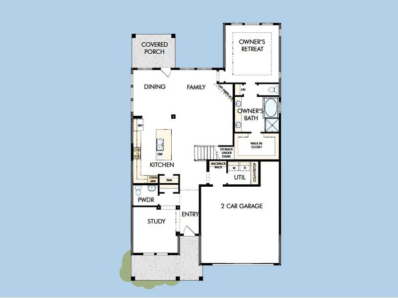 2D floor plan layout for the The Bluebonnet by David Weekley Homes in Goodland – Classic Series, Grand Prairie, TX (Image 3).