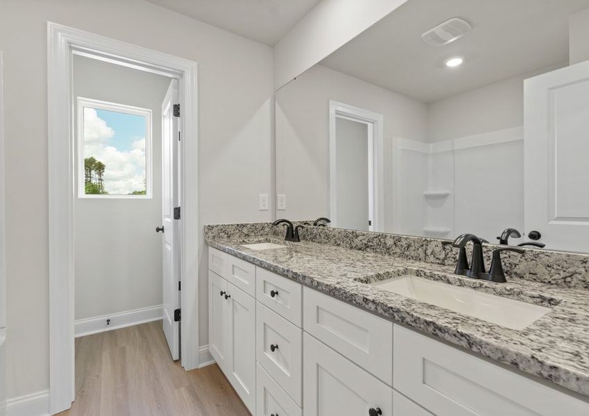 This bathroom has dual sinks