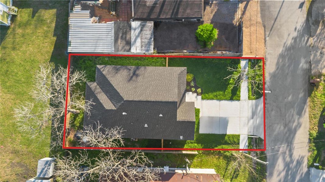 Drone photo from above of house.