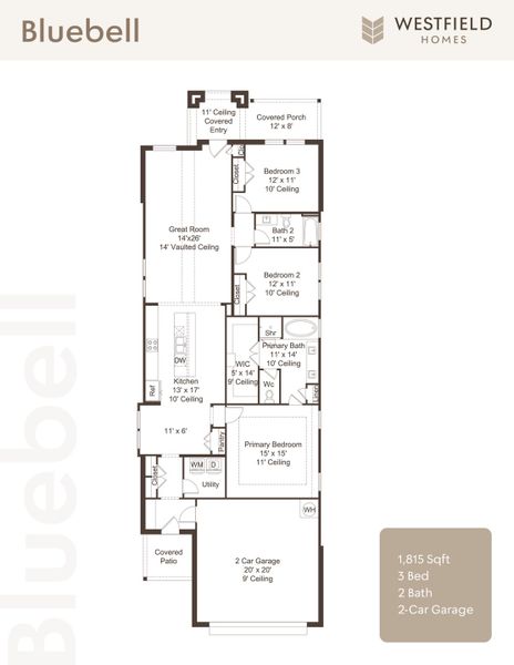 2D floor plan layout for the Bluebell by Westfield Homes in Meraki, Forney, TX (Image 3). 2D floor plan layout for the Bluebell by Westfield Homes in Meraki, Forney, TX (Image 3).