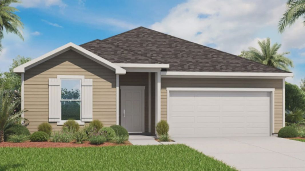 Representative exterior photo of a completed home built from the Fleetwood by DRB Homes in Panther Creek, Jacksonville, FL (Image 1). Representative exterior photo of a completed home built from the Fleetwood by DRB Homes in Panther Creek, Jacksonville, FL (Image 1).