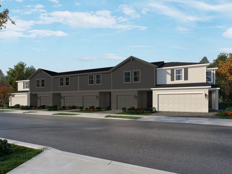 Representative exterior photo of a completed home built from the Oakville by Meritage Homes in The Reserve at Hammock Oaks Townes, Lady Lake, FL (Image 2). Representative exterior photo of a completed home built from the Oakville by Meritage Homes in The Reserve at Hammock Oaks Townes, Lady Lake, FL (Image 2).