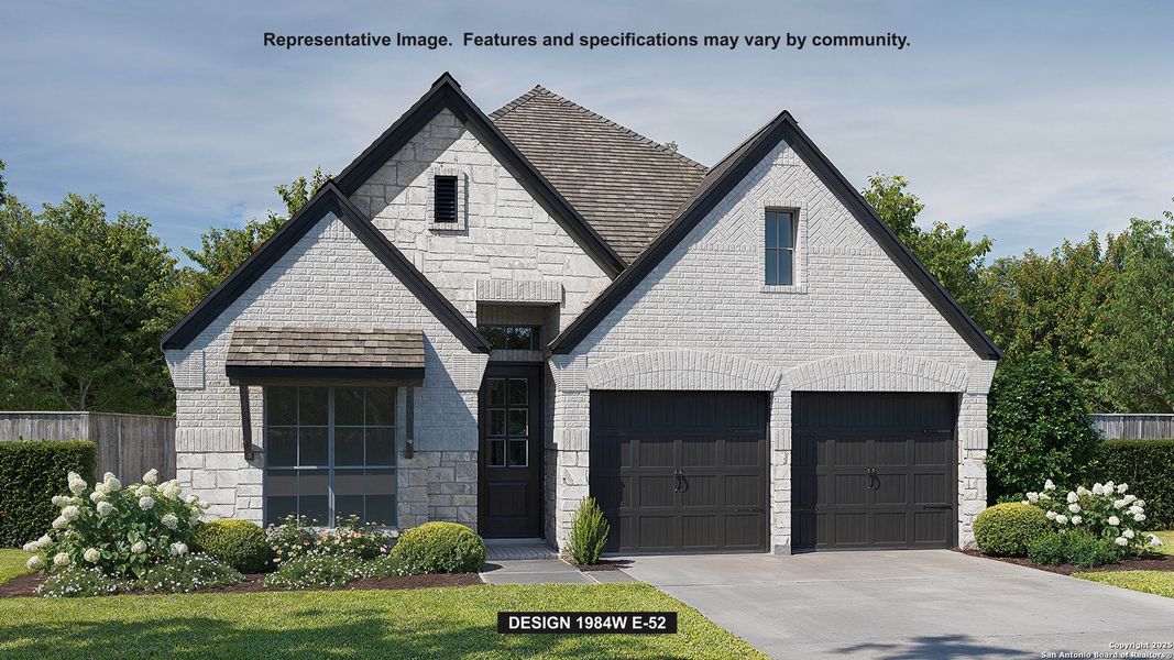 Front exterior of a new home in Arcadia Ridge 45', San Antonio, TX, highlighting curb appeal (Image 1).