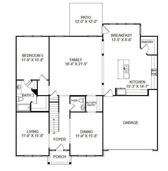 2D floor plan layout for the The Seneca by Stanley Martin Homes in Parkers Summit, Greer, SC (Image 5).