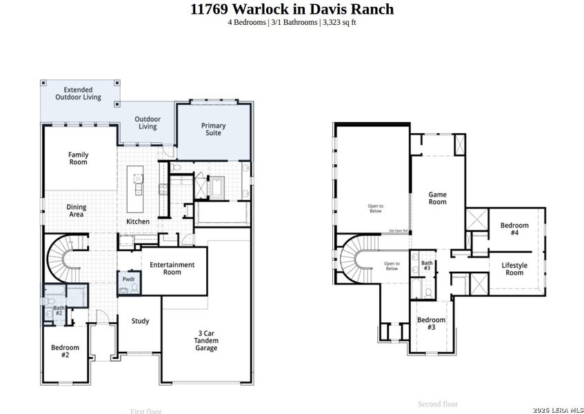 2D floor plan layout of this home in Davis Ranch, San Antonio, TX (Image 3).