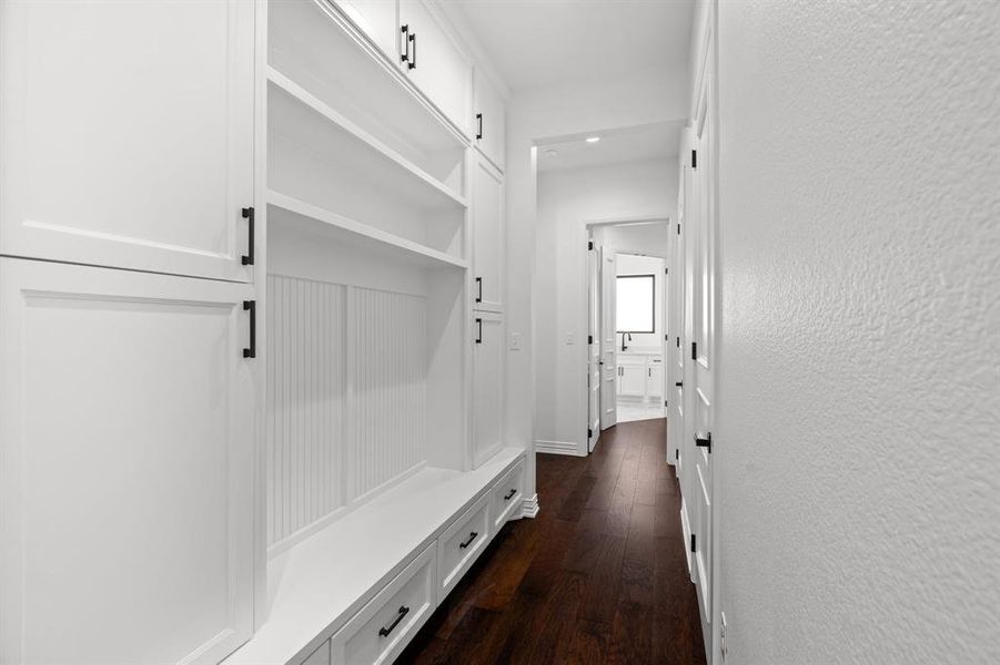 Mudroom featuring dark wood finished floors and recessed lighting Mudroom featuring dark wood finished floors and recessed lighting