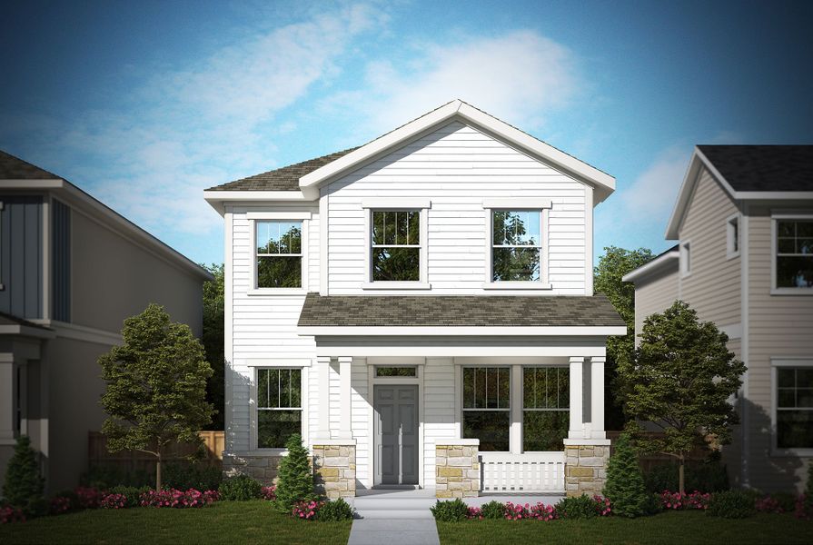 Representative exterior photo of a completed home built from the The Averett by David Weekley Homes in Revel Crossing at Wolf Ranch – The Outlook Collection, Colorado Springs, CO (Image 11).