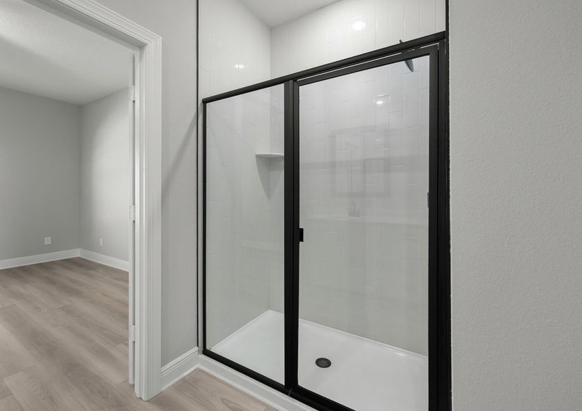 The master bath has a spacious, glass-enclosed shower. The master bath has a spacious, glass-enclosed shower.