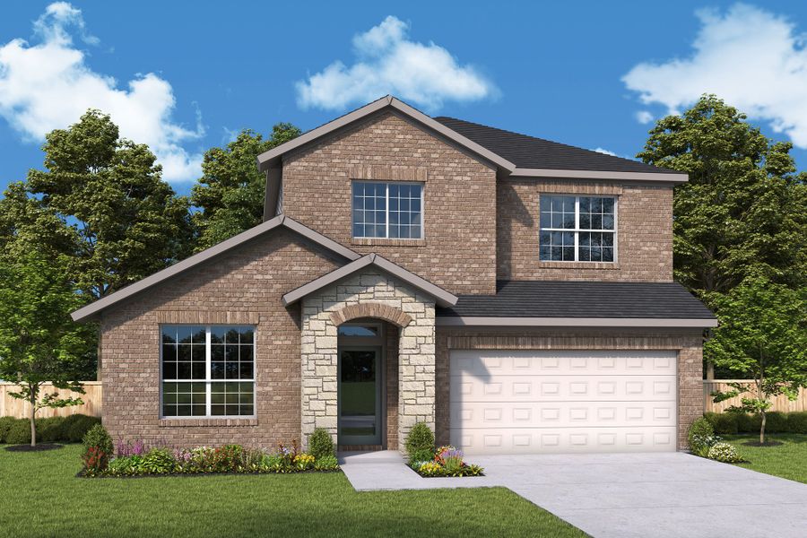 Representative exterior photo of a completed home built from the The Morrison by David Weekley Homes in The Colony, Bastrop, TX (Image 4).