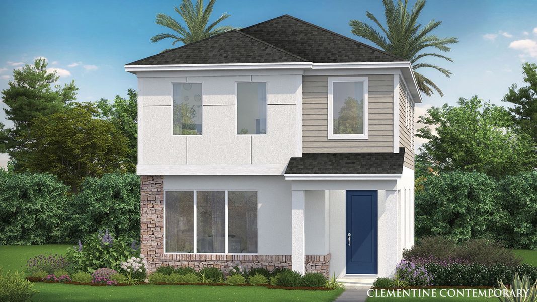 Clementine Contemporary Elevation by DRB Homes in Trinity Place located in Saint Cloud, FL.