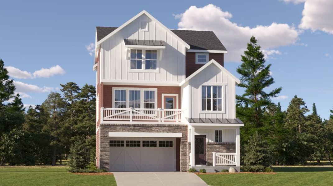 Front exterior of a new home in Harvest Ridge, Aurora, CO, highlighting curb appeal (Image 1). Front exterior of a new home in Harvest Ridge, Aurora, CO, highlighting curb appeal (Image 1).
