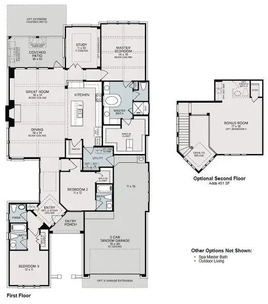 2D floor plan layout for the Montalcino by Sitterle Homes in Kinder Gale 65’s at Kinder Ranch, San Antonio, TX (Image 3).