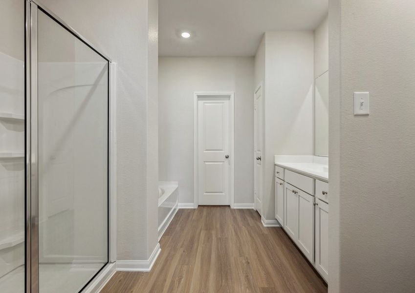 Master bathroom with a step-in shower and separate tub.