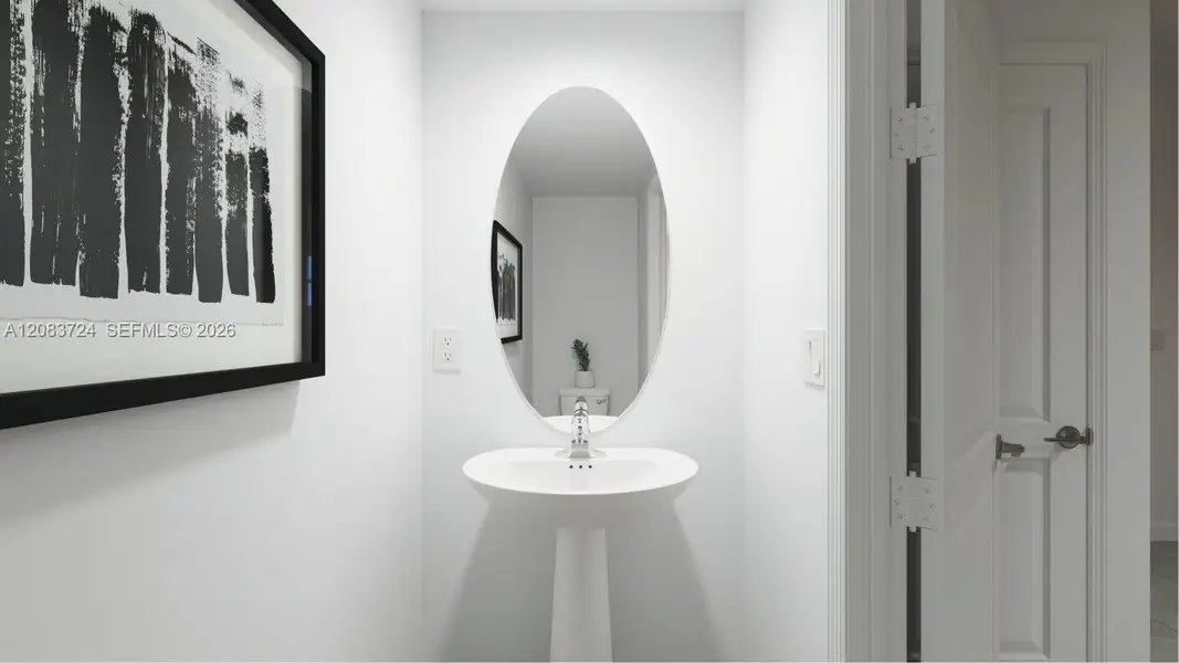 Located at the center of the first floor, this powder room can be readily accessed from the main living areas to meet the needs of the whole family. Located at the center of the first floor, this powder room can be readily accessed from the main living areas to meet the needs of the whole family.
