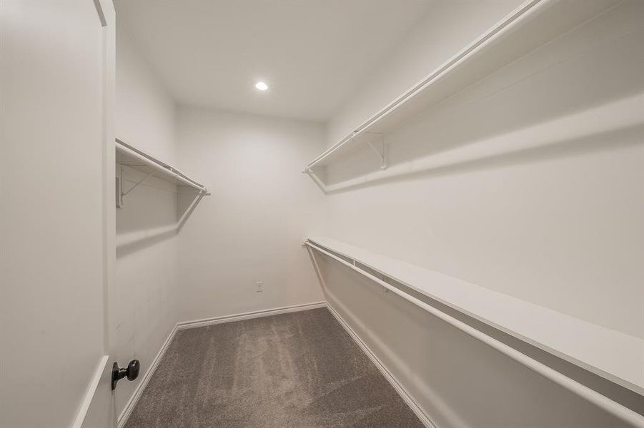 Walk in closet with dark colored carpet Walk in closet with dark colored carpet