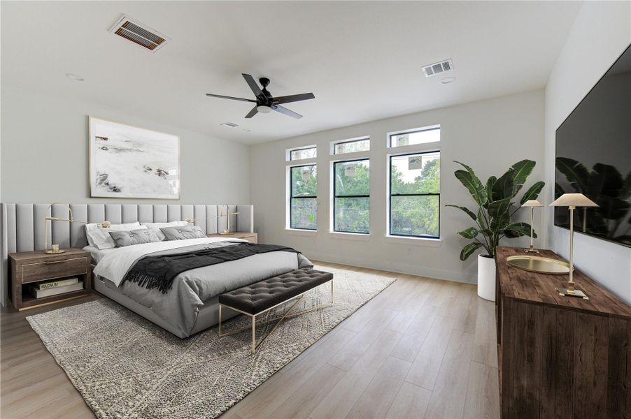 Virtually staged primary suite