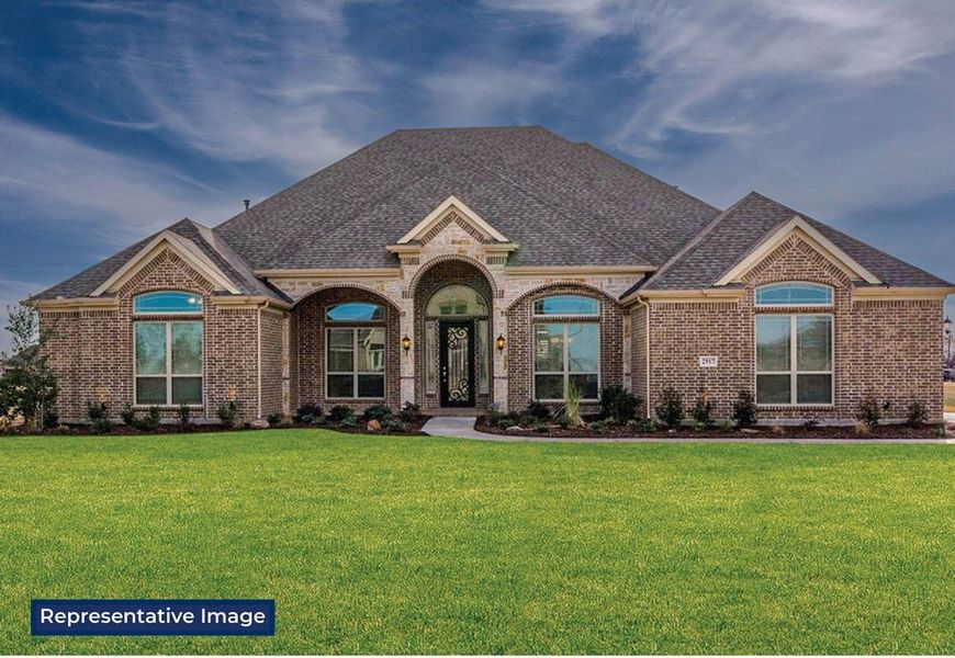 Representative exterior photo of a completed home built from the Valencia FS by First Texas Homes in Parker Ranch, Parker, TX (Image 1). Representative exterior photo of a completed home built from the Valencia FS by First Texas Homes in Parker Ranch, Parker, TX (Image 1).