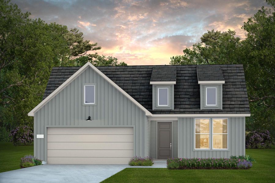 Front exterior of a new home in Sun City Texas, Georgetown, TX, highlighting curb appeal (Image 1).