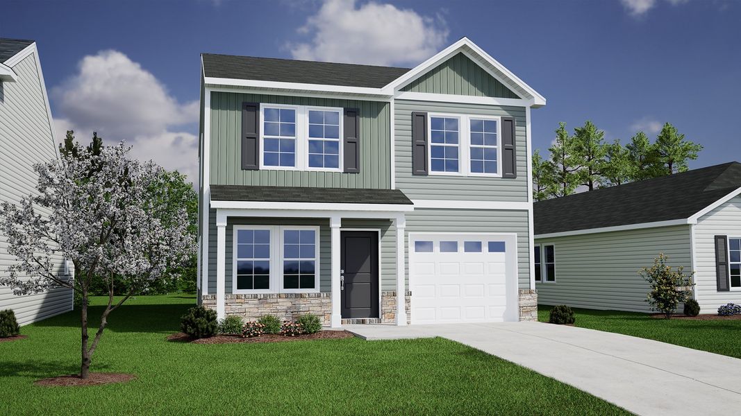 Representative exterior photo of a completed home built from the Barnwell - Genesis Value Collection by Mungo Homes in Richmond Hill, Inman, SC (Image 6).