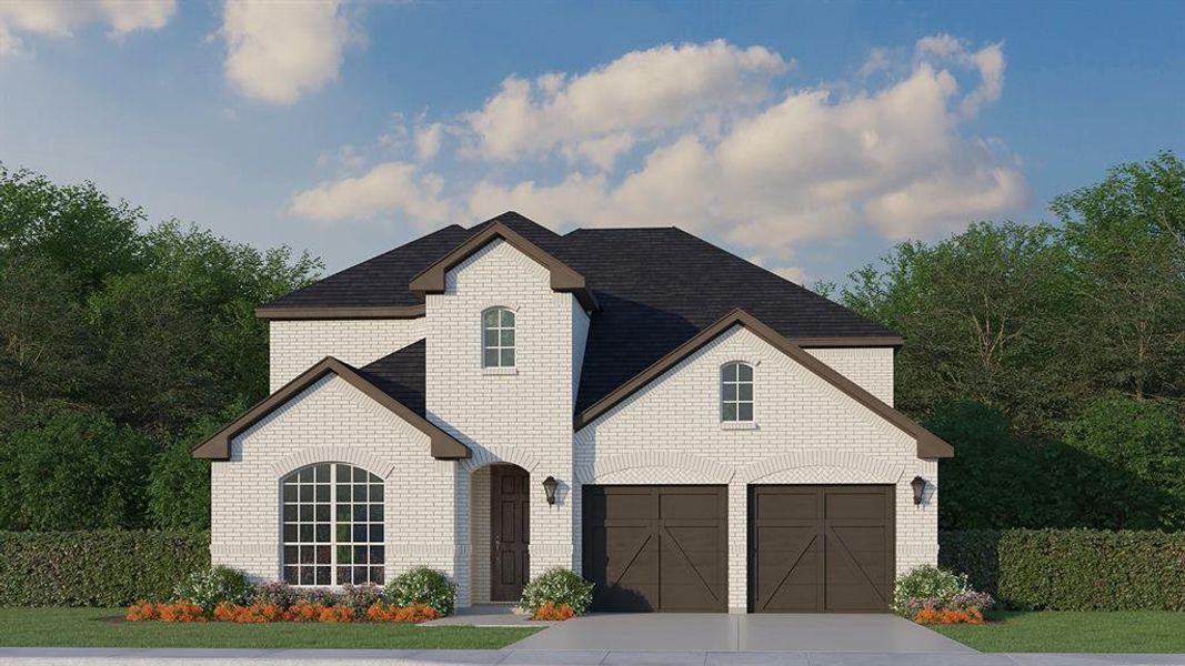 Front exterior of a new home in Wildridge, Oak Point, TX, highlighting curb appeal (Image 1).
