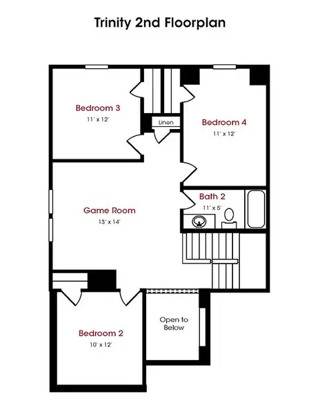2D floor plan layout for the Trinity by Kendall Homes in Russell Ranch, Bay City, TX (Image 4). 2D floor plan layout for the Trinity by Kendall Homes in Russell Ranch, Bay City, TX (Image 4).