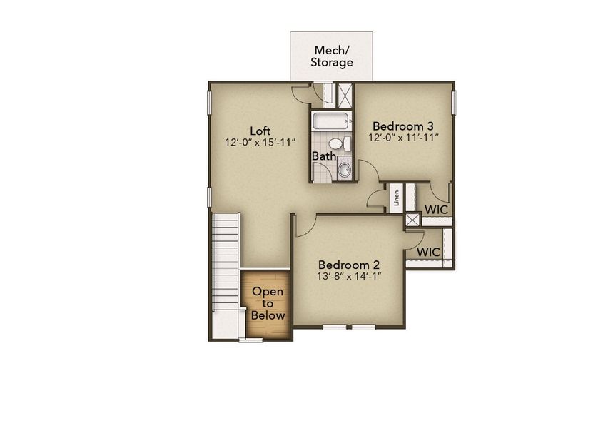 2D floor plan layout for the The Hickory by Chesapeake Homes in Highgate, Clayton, NC (Image 5).