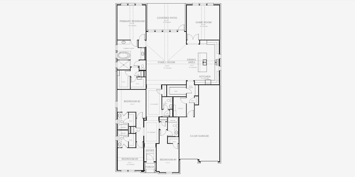2D floor plan layout for the 3080W by Perry Homes in Lakes of Cane Island, Katy, TX (Image 3).