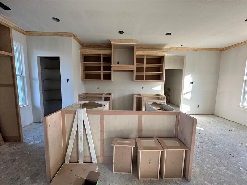 Kitchen with ornamental molding