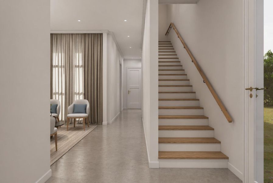 Modern staircase with clean lines and natural light. Modern staircase with clean lines and natural light.