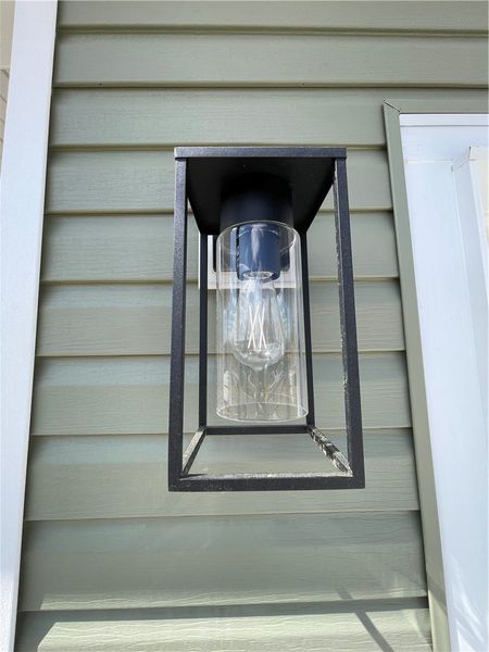 This modern exterior light fixture illuminates the