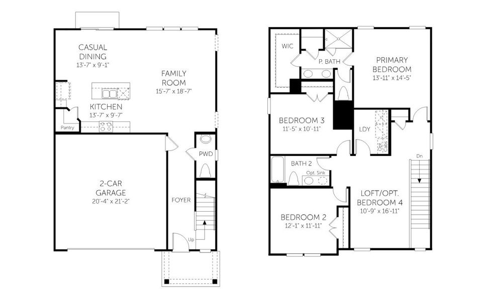 2D floor plan layout for the Pier - Single Family Homes by Dream Finders Homes in Enclave at The Settlement, Simpsonville, SC (Image 3). 2D floor plan layout for the Pier - Single Family Homes by Dream Finders Homes in Enclave at The Settlement, Simpsonville, SC (Image 3).