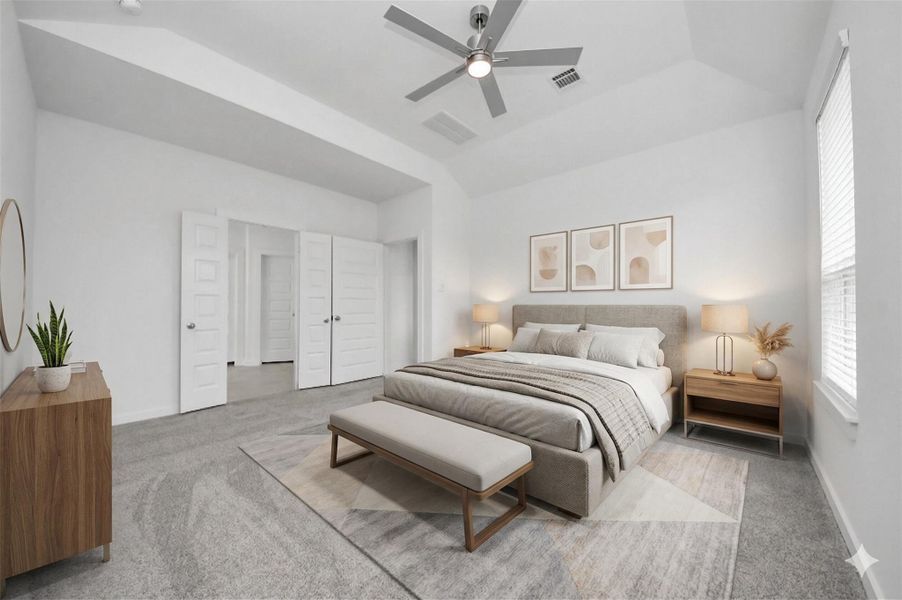 Virtually Staged - Primary Bedroom. Sample photo of completed home with similar floor plan. Actual colors and selections may vary. Virtually Staged - Primary Bedroom. Sample photo of completed home with similar floor plan. Actual colors and selections may vary.