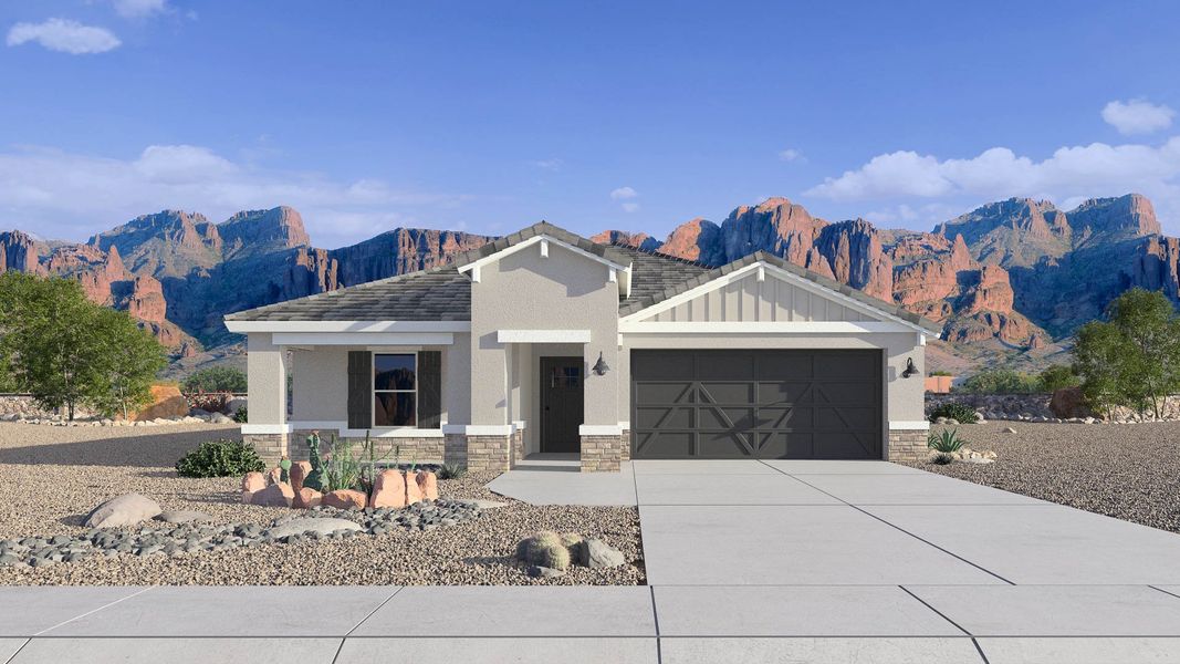Representative exterior photo of a completed home built from the Plan by D.R. Horton in The Ridge at Stone Butte, Phoenix, AZ (Image 17).
