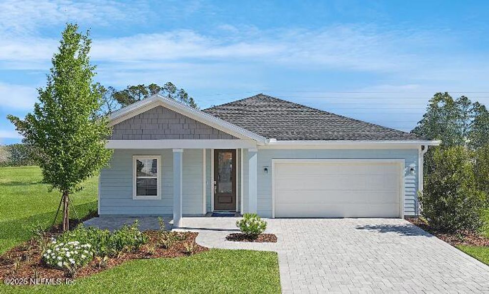 Front exterior of a new home in Shearwater: Shearwater - Single Family, St. Augustine, FL, highlighting curb appeal (Image 2). Front exterior of a new home in Shearwater: Shearwater - Single Family, St. Augustine, FL, highlighting curb appeal (Image 2).