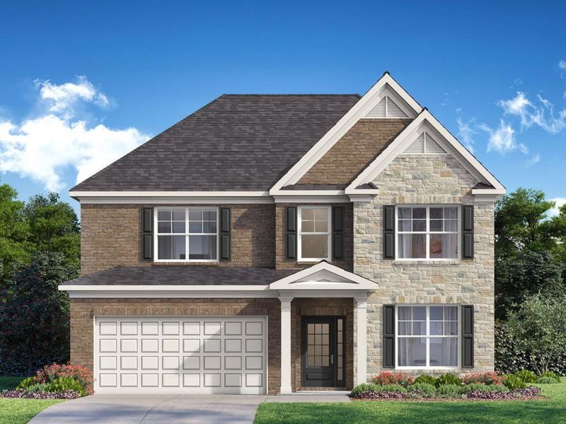 Front exterior of a new home in Butner Estates, South Fulton, GA, highlighting curb appeal (Image 24). Front exterior of a new home in Butner Estates, South Fulton, GA, highlighting curb appeal (Image 24).