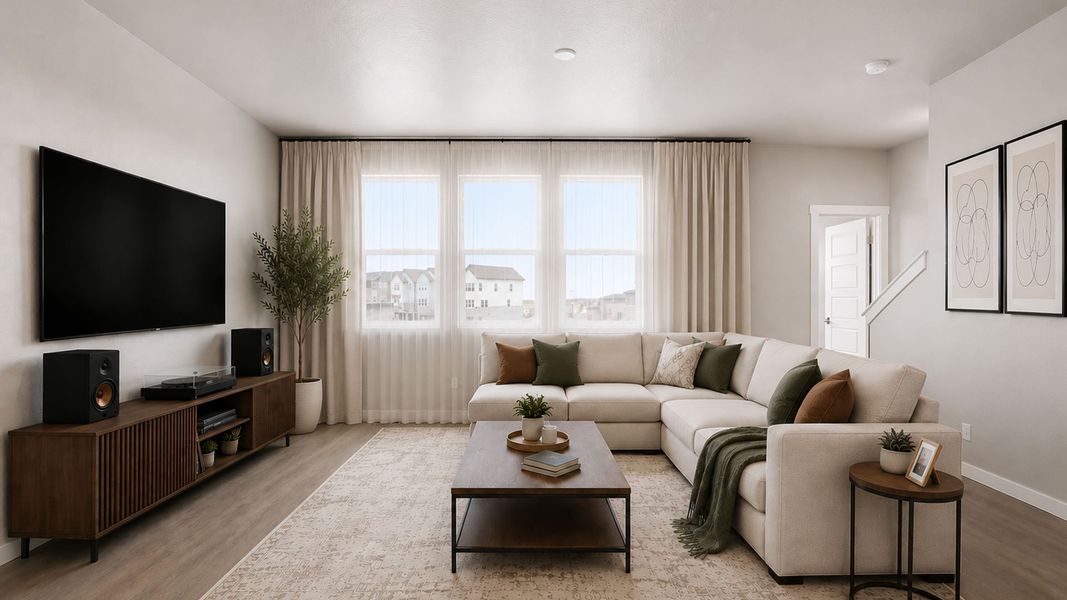Furnished interior view inside a new home in Windler Townhomes, Aurora (Image 5). Furnished interior view inside a new home in Windler Townhomes, Aurora (Image 5).