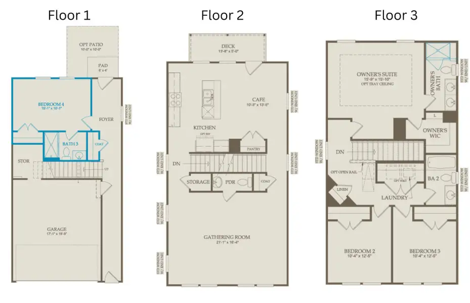 2D floor plan layout of this home in Huxley, Apex, NC (Image 2).