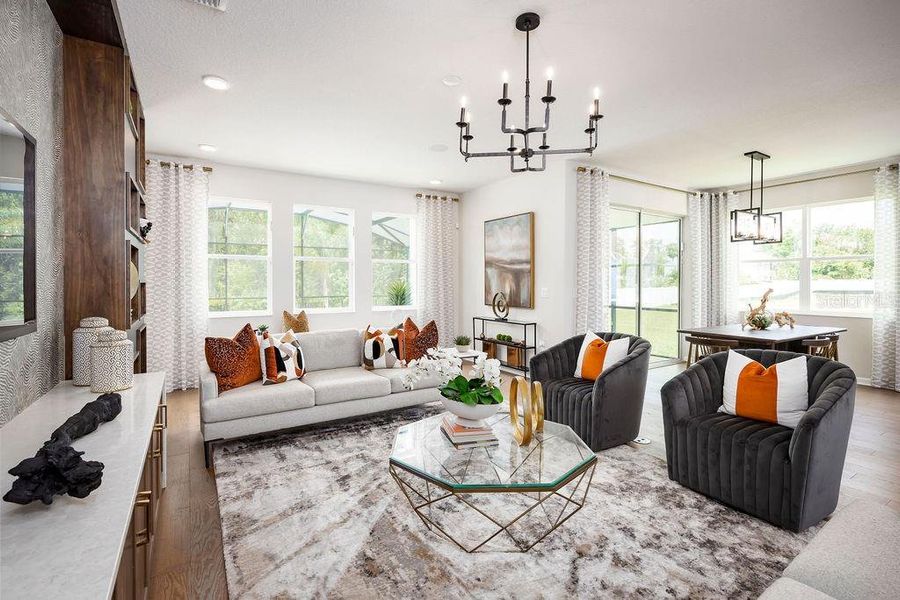 Furnished interior view inside a new home in Estates at Rivercrest, Sanford (Image 7). Furnished interior view inside a new home in Estates at Rivercrest, Sanford (Image 7).
