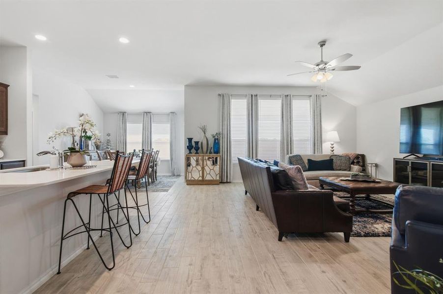 open living concept with kitchen, living and eating