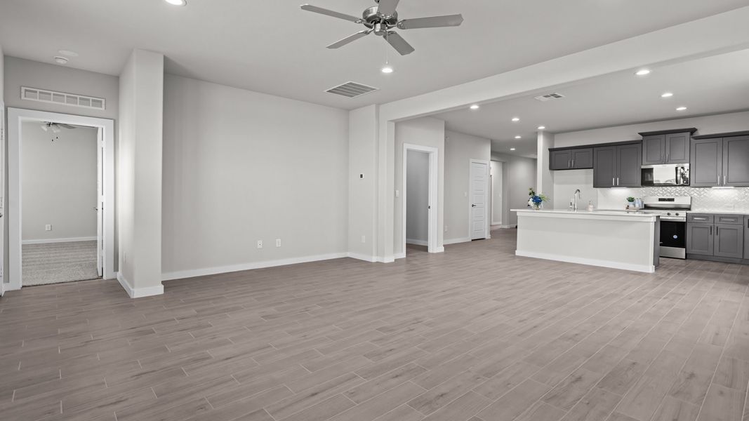 Representative unfurnished interior of a home built from the THE HOBBS by D.R. Horton in Northwest Passage, Midland (Image 13). Representative unfurnished interior of a home built from the THE HOBBS by D.R. Horton in Northwest Passage, Midland (Image 13).