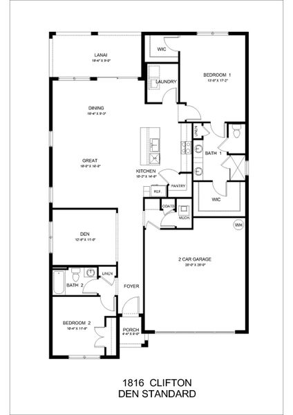 2D floor plan layout for the Clifton by D.R. Horton in Seagrass, Punta Gorda, FL (Image 3).