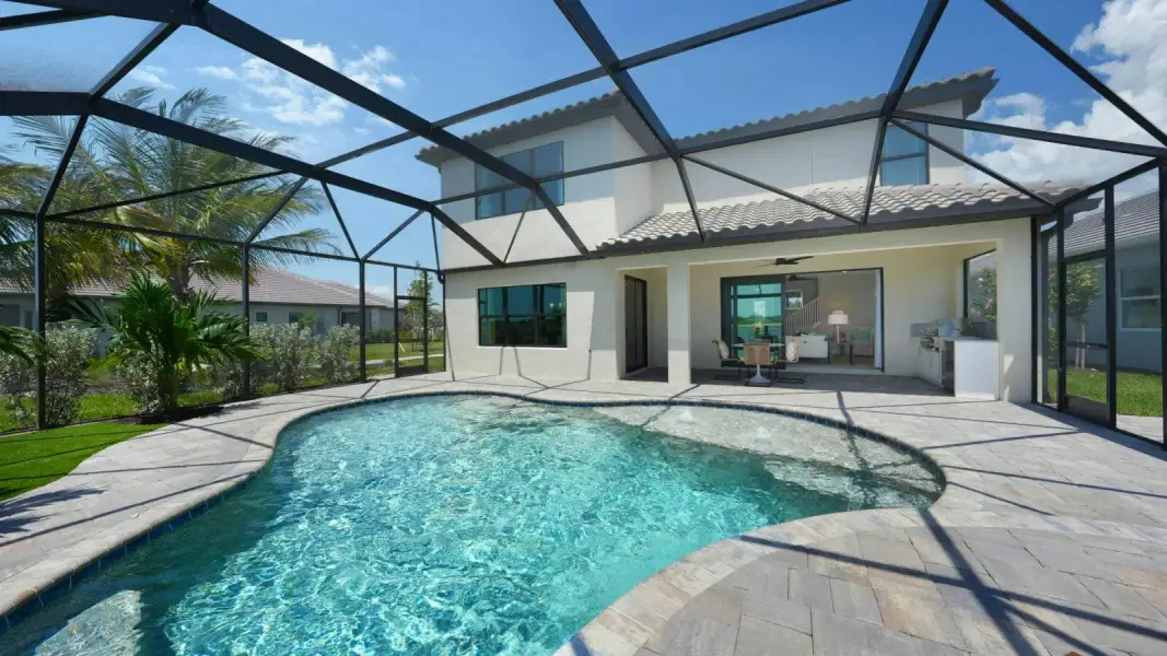 Exterior details and patio area of a home in Kingston South Real Estate and Homes for Sale in Estero, FL - Neal Communities, Estero (Image 22).