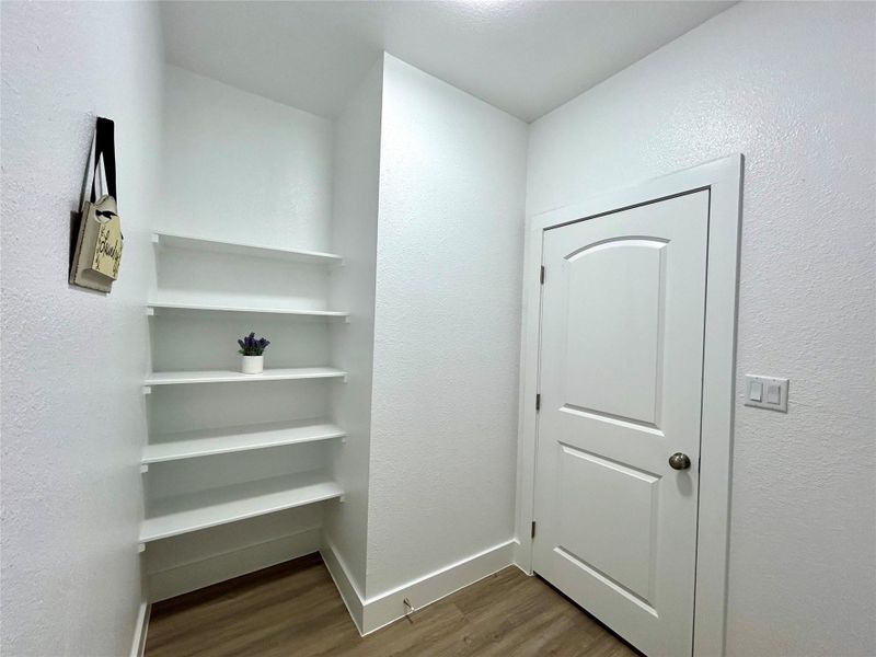 Extra shelving in the laundry room.