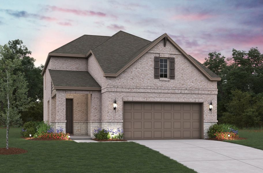 Representative exterior photo of a completed home built from the Petunia by Beazer Homes in Saratoga: Fields 40', Aubrey, TX (Image 2). Representative exterior photo of a completed home built from the Petunia by Beazer Homes in Saratoga: Fields 40', Aubrey, TX (Image 2).